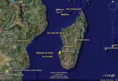 Vue satellite régionale situant MangaLodge sur la côte ouest de Madagascar